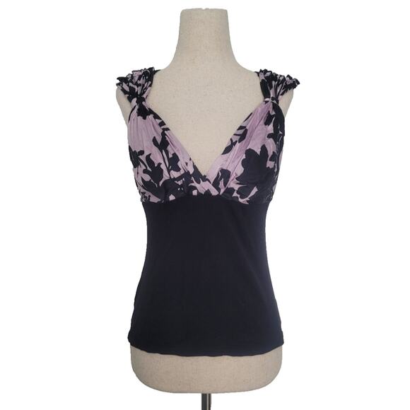 Y2K Bebe Babydoll Satin Floral Tie Back Top Sz M Coquette Romantic Fairy Grunge - Picture 1 of 4